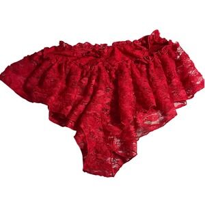 Intimately Free People Red Lace Ruffled Panties High Waist Sheer Knickers M